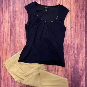 White House Black Market Navy Sleeveless Top LG